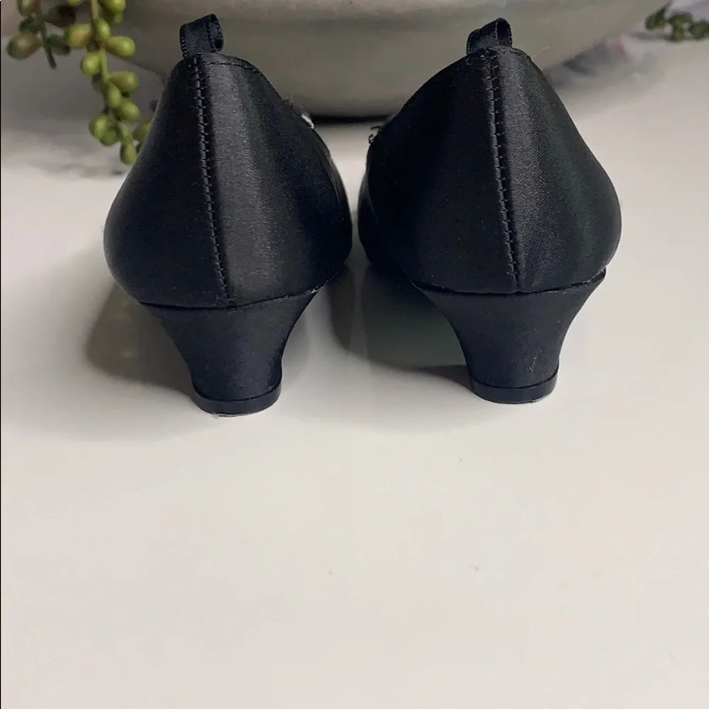 Satin Black Crystal Flower kitten heel girl party holiday shoes toddler 8